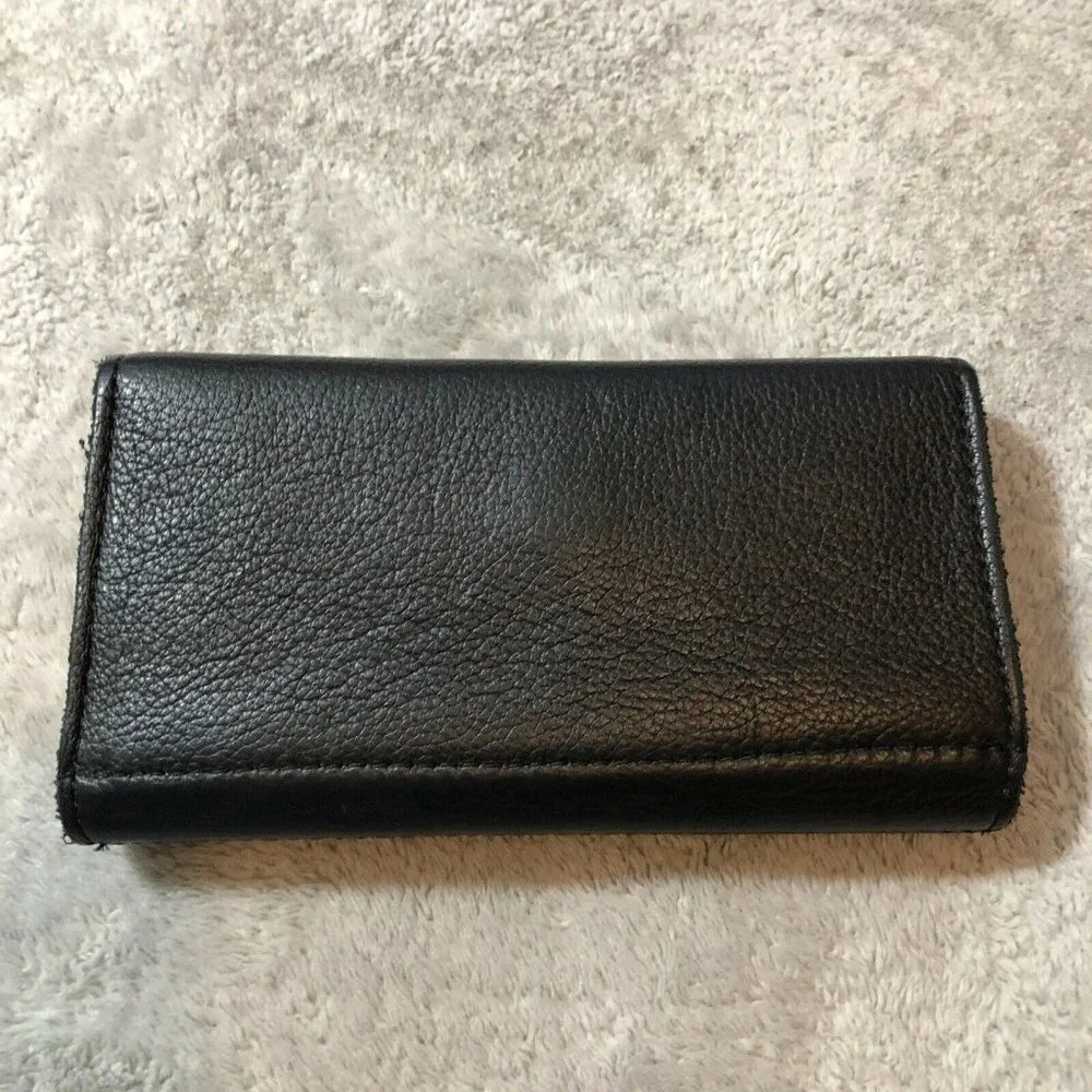 Vintage HARLEY DAVIDSON Biker Black Leather Large Trifold Wallet Embroidered